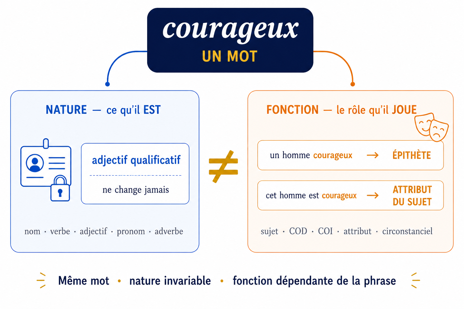 Nature (fixe) ≠ fonction (variable) d'un mot
